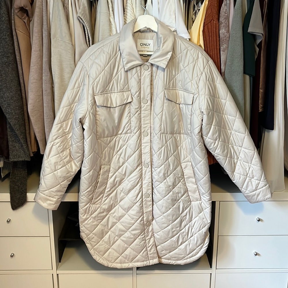 Cream Quilted Long Jacket